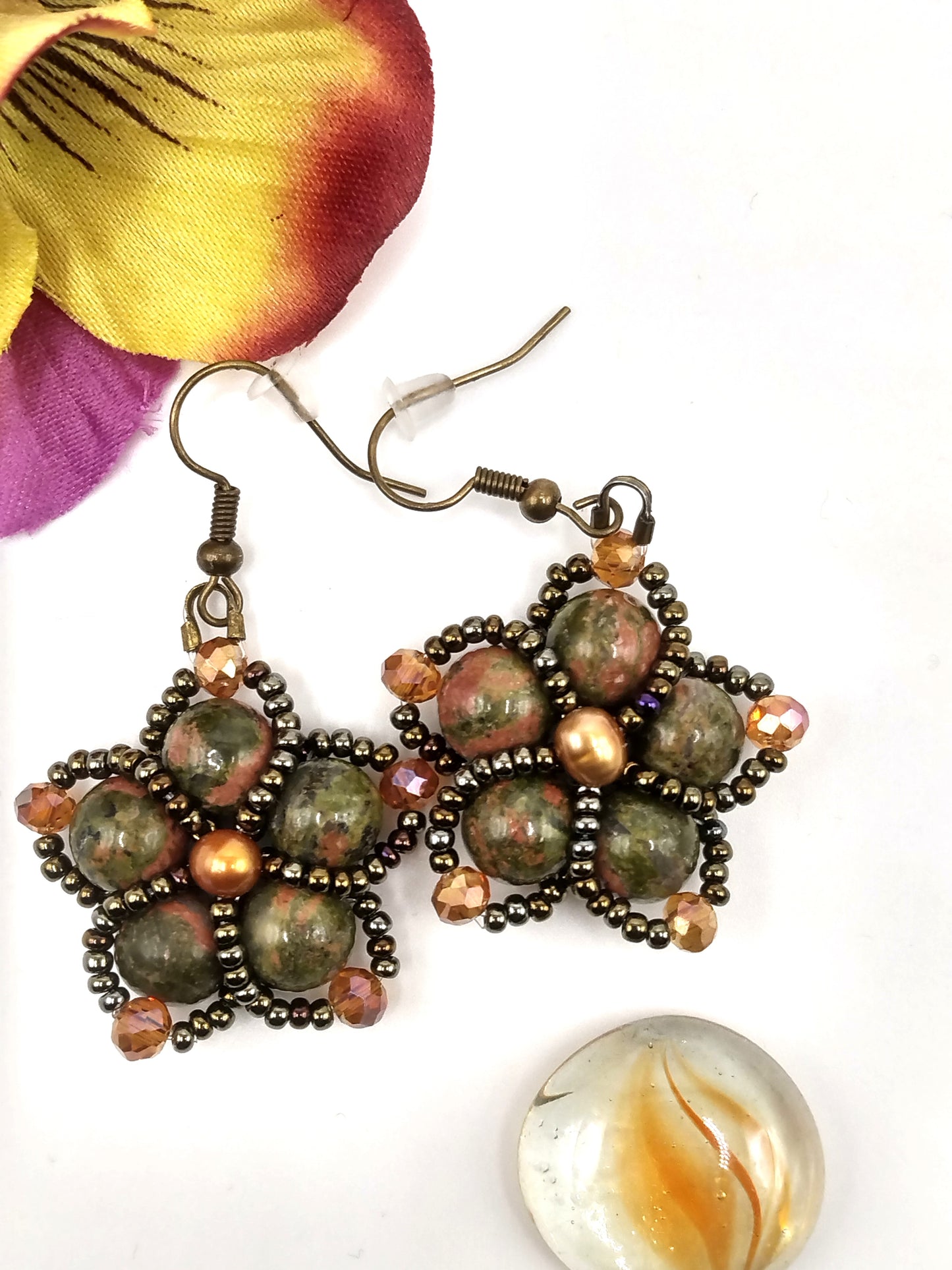 Gemstone and Pearl Earrings