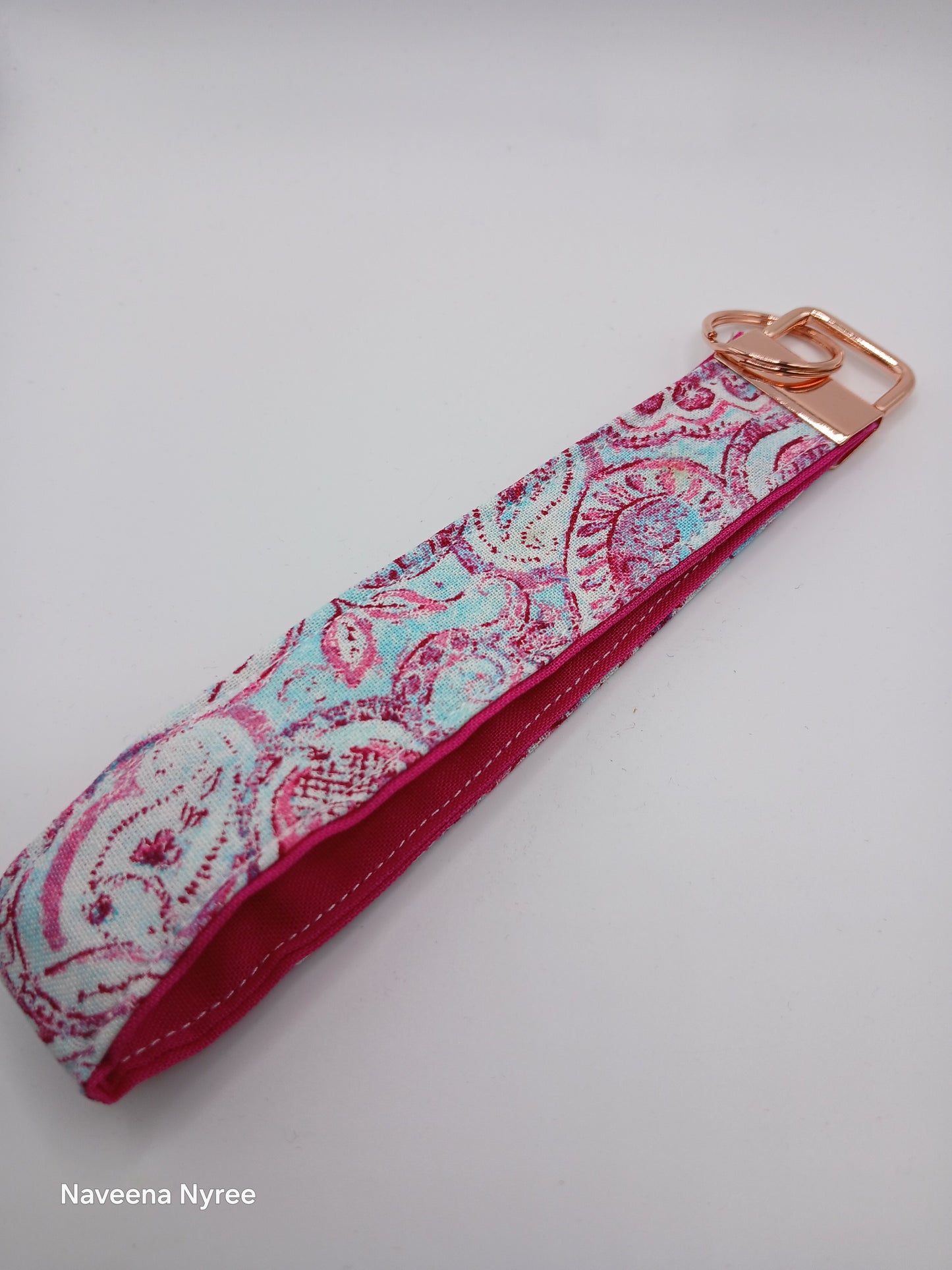 Pink and teal wristlet Keychain