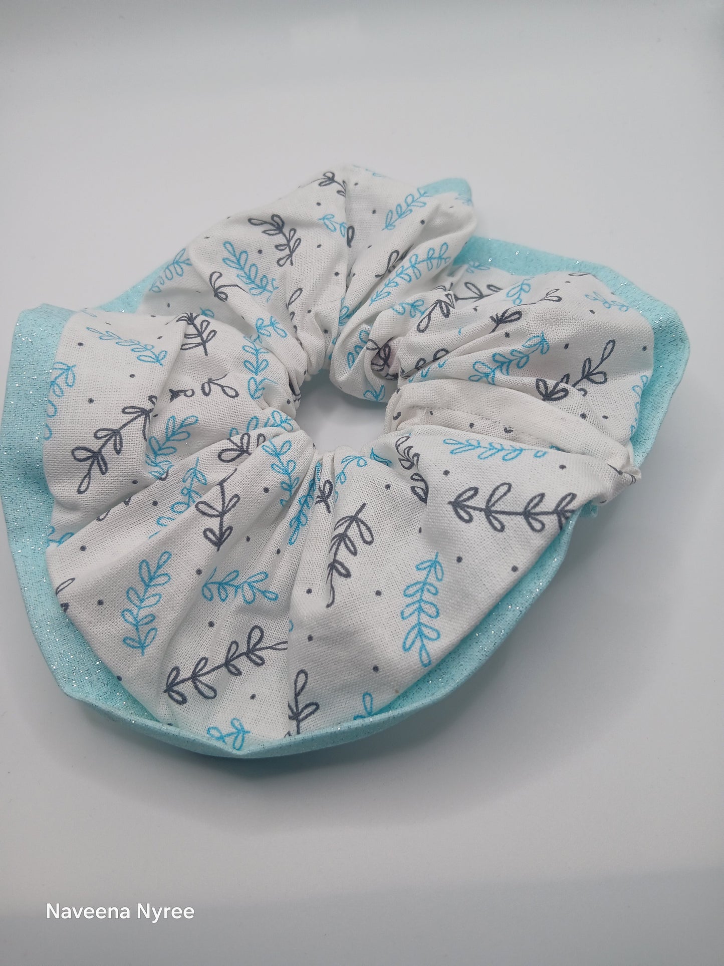 Teal/white scrunchie