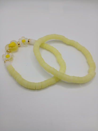 Floral Heart Heishi Bracelets
