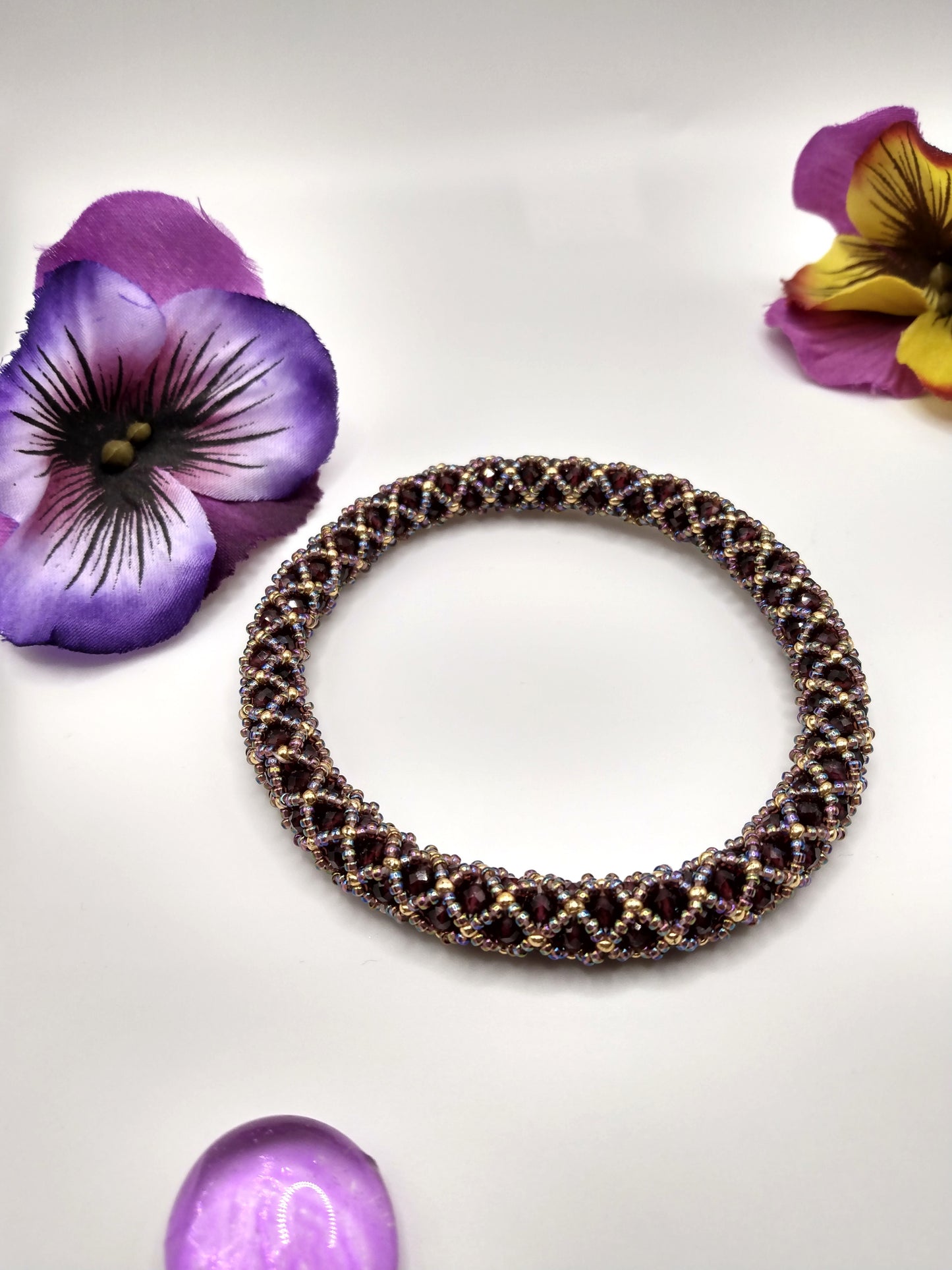 Garnet and Freshwater pearl bangles