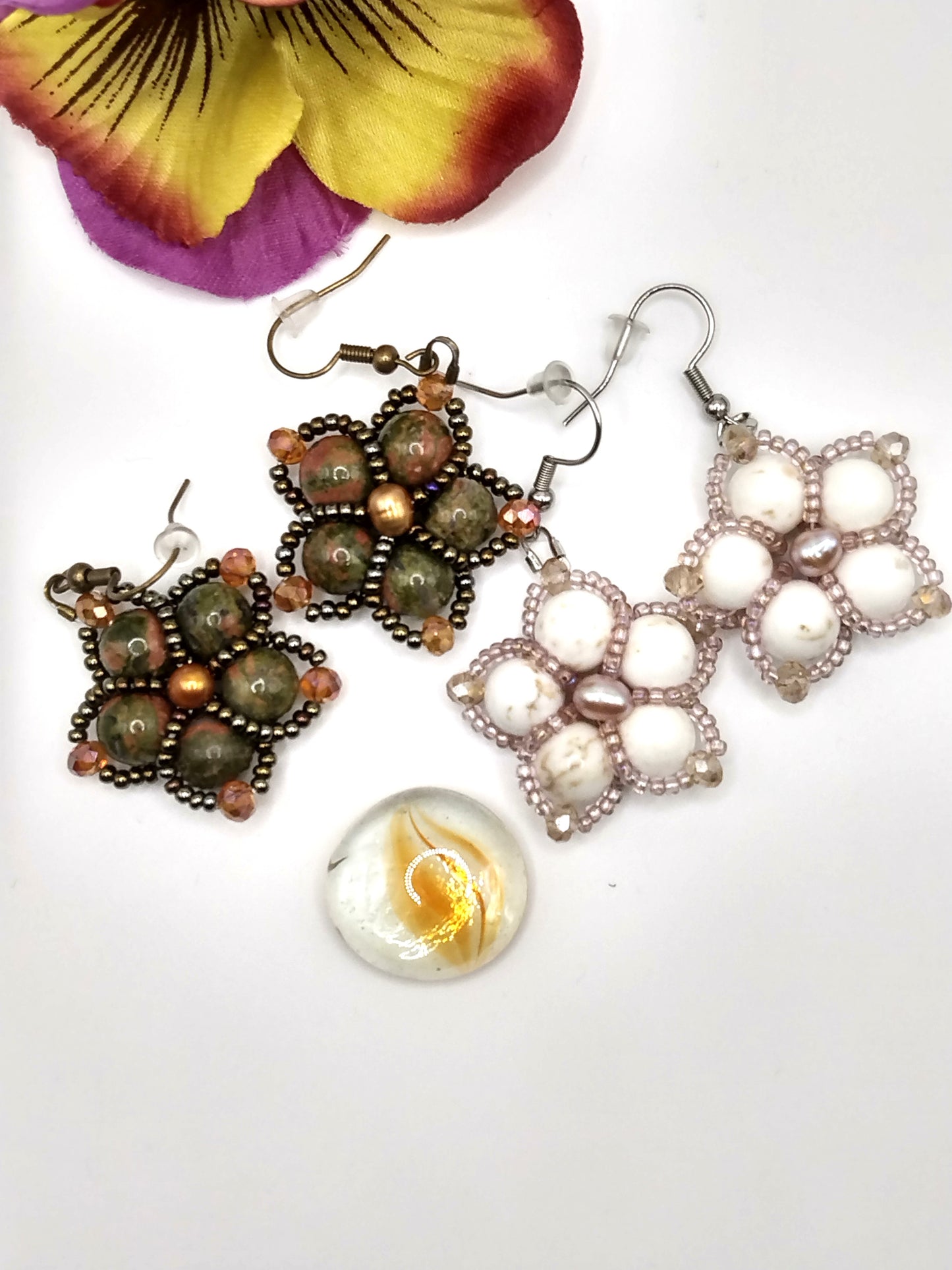 Gemstone and Pearl Earrings