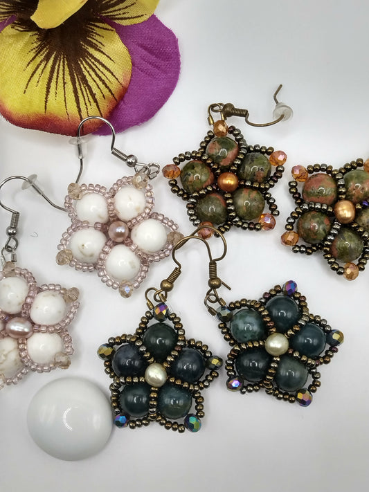 Gemstone and Pearl Earrings