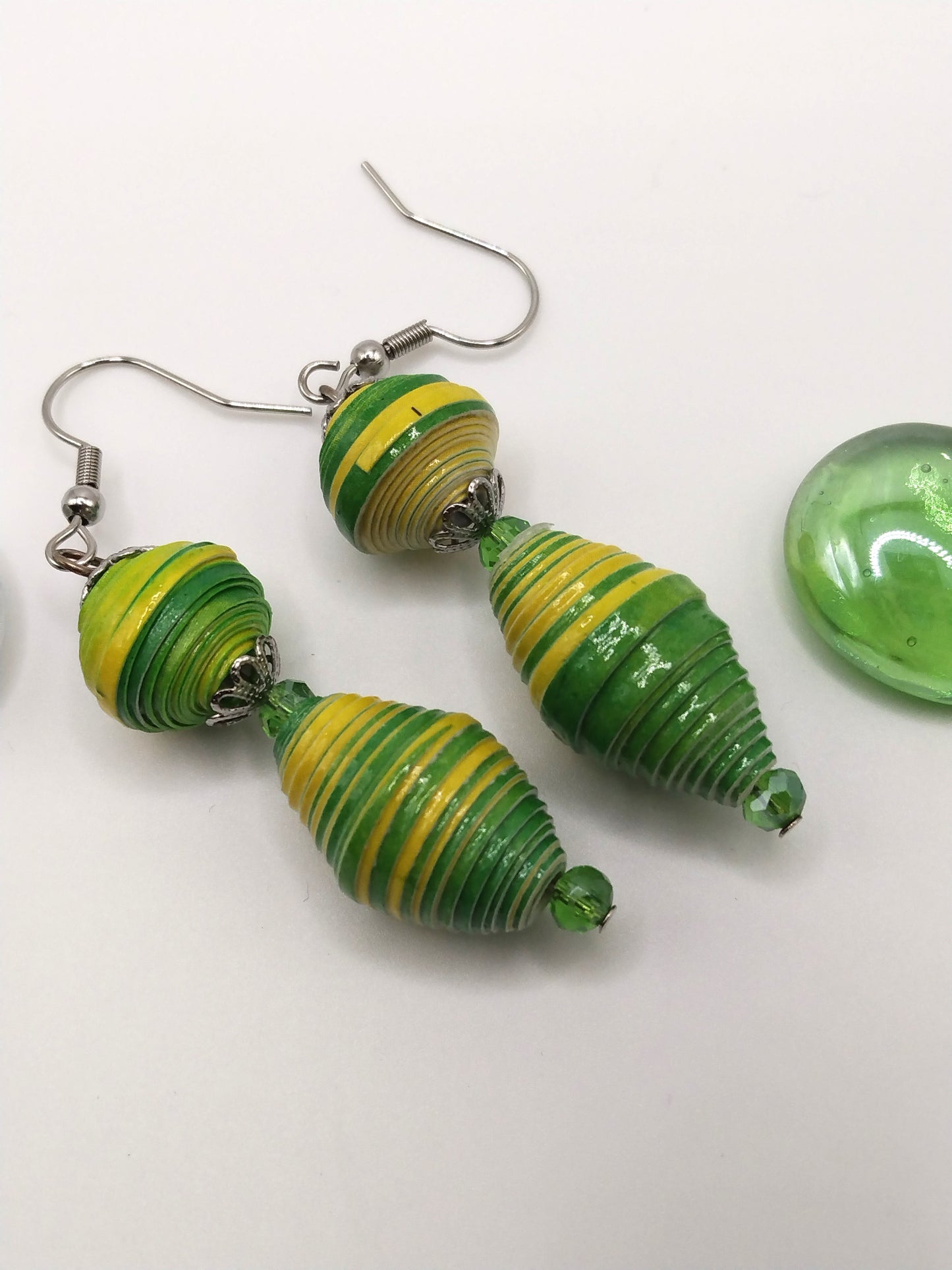 Green and Yellow Paper Bead Earrings