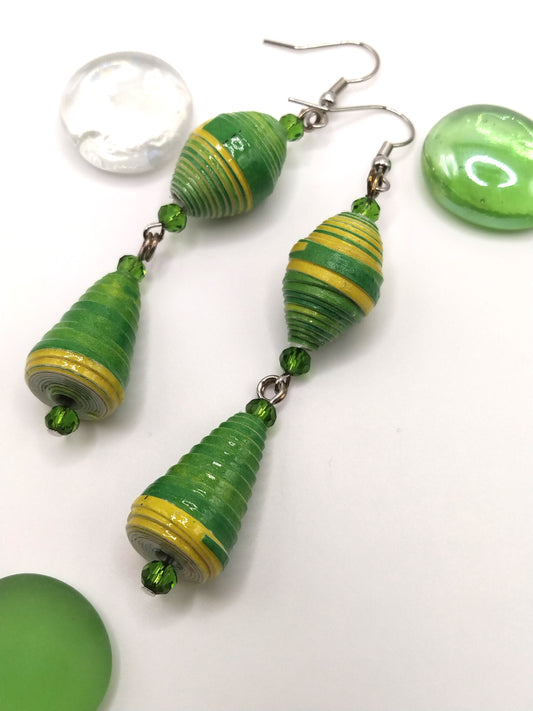 Double Dangle Green Paper Bead Earrings