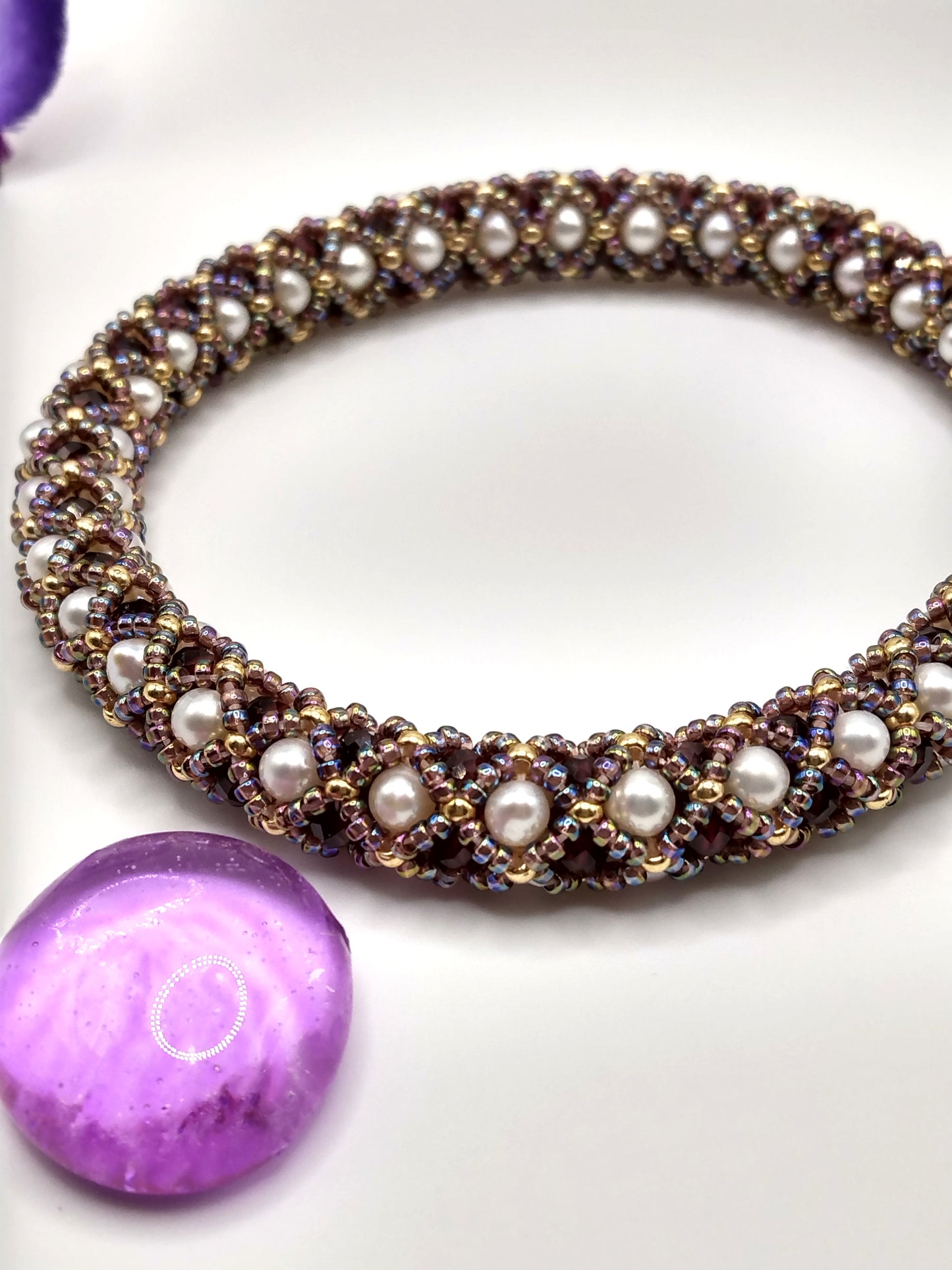 Garnet and Freshwater pearl bangles