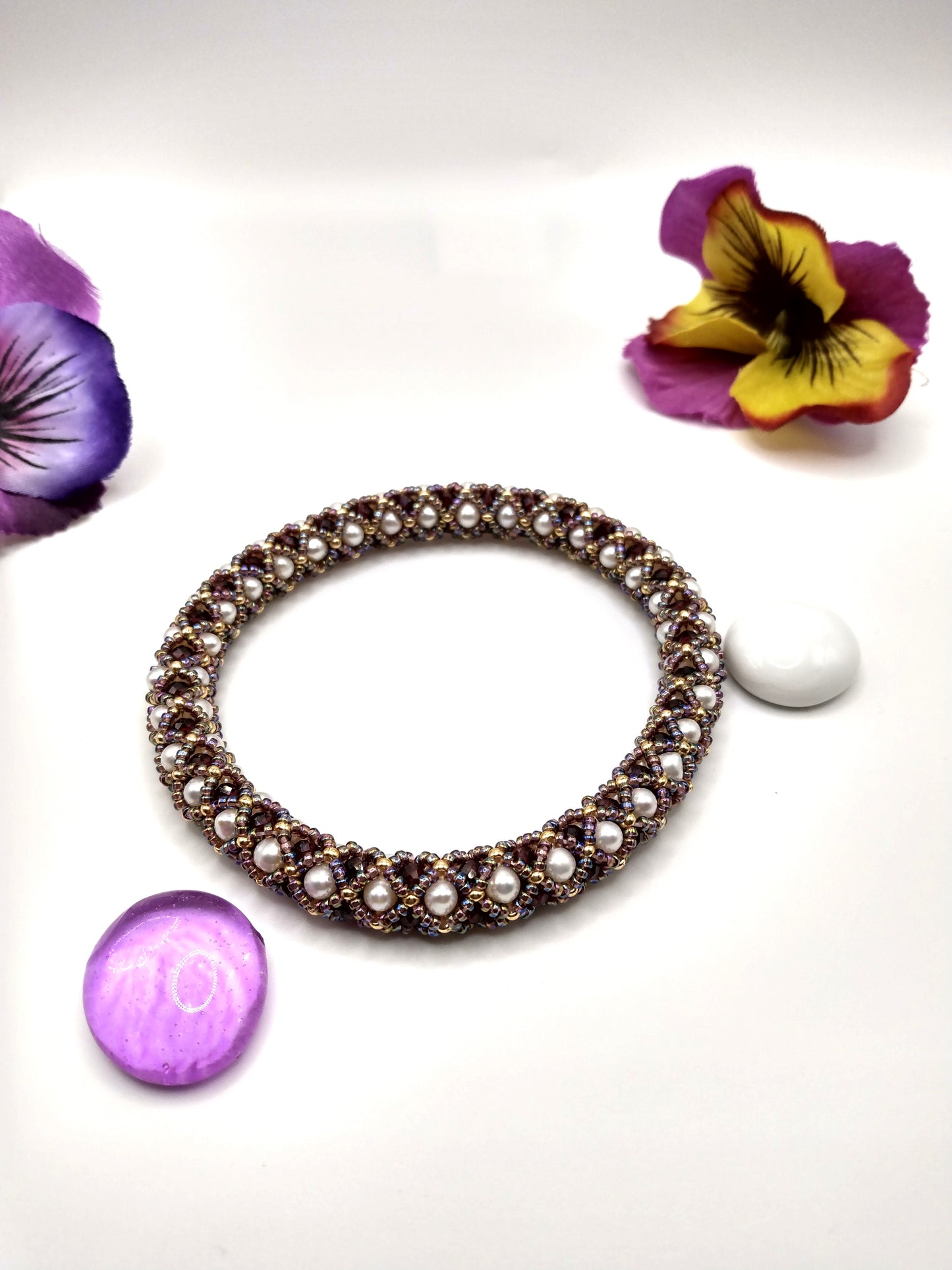 Garnet and Freshwater pearl bangles