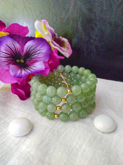Green Aventurine and Gold Fill Memory Wire Bangle