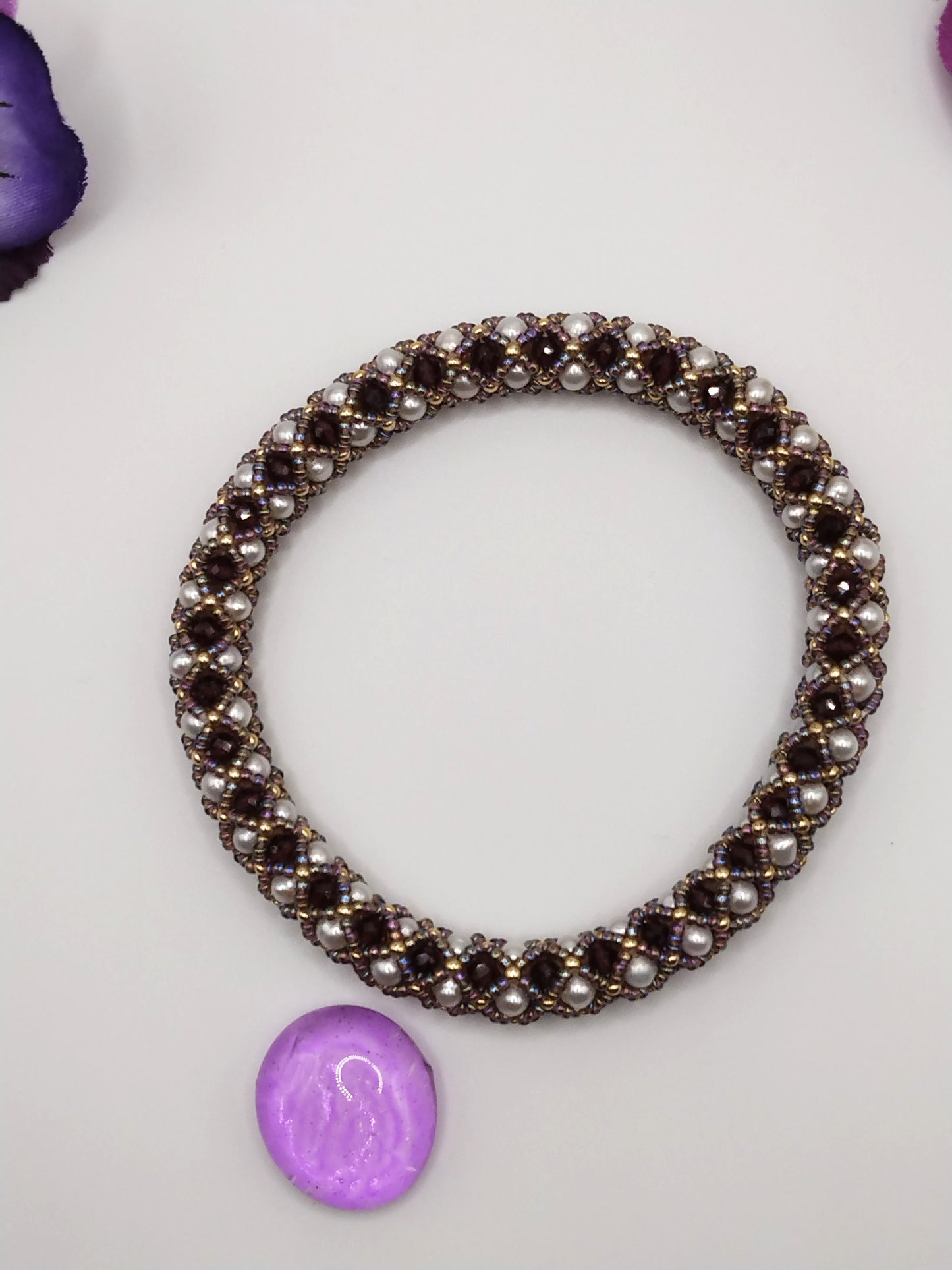 Garnet and Freshwater pearl bangles
