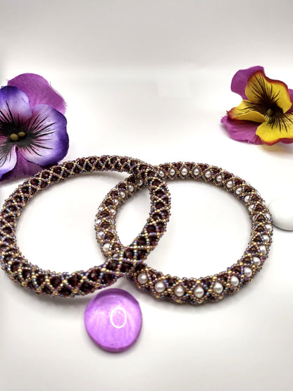 Garnet and Freshwater pearl bangles