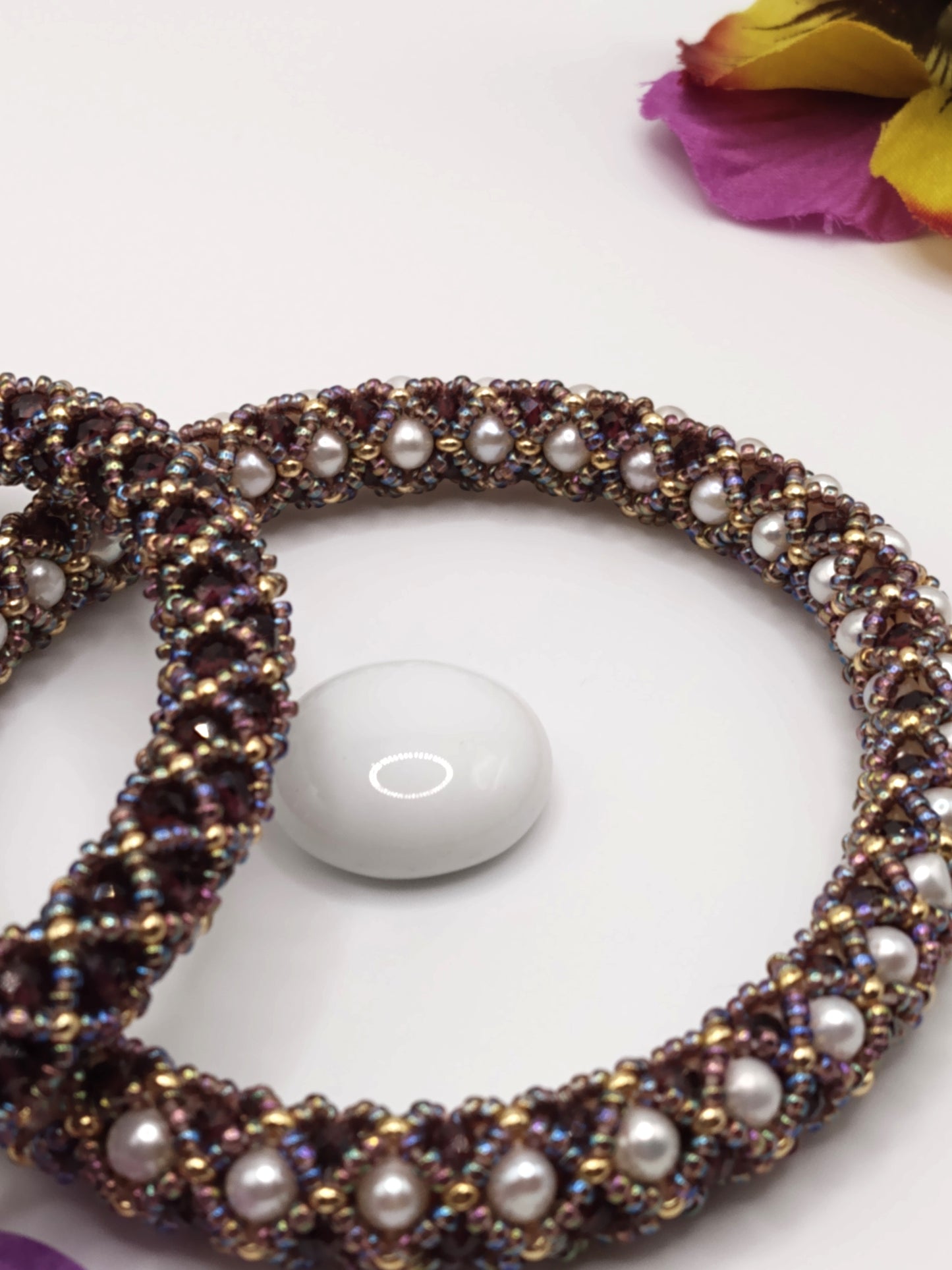 Garnet and Freshwater pearl bangles
