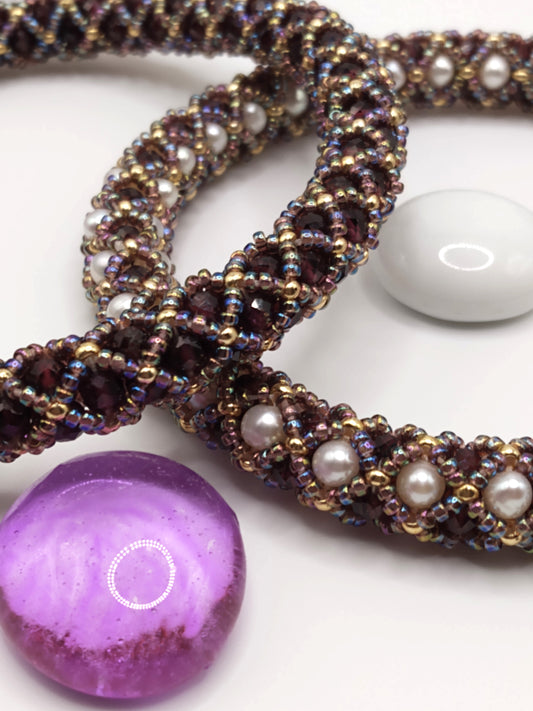 Garnet and Freshwater pearl bangles