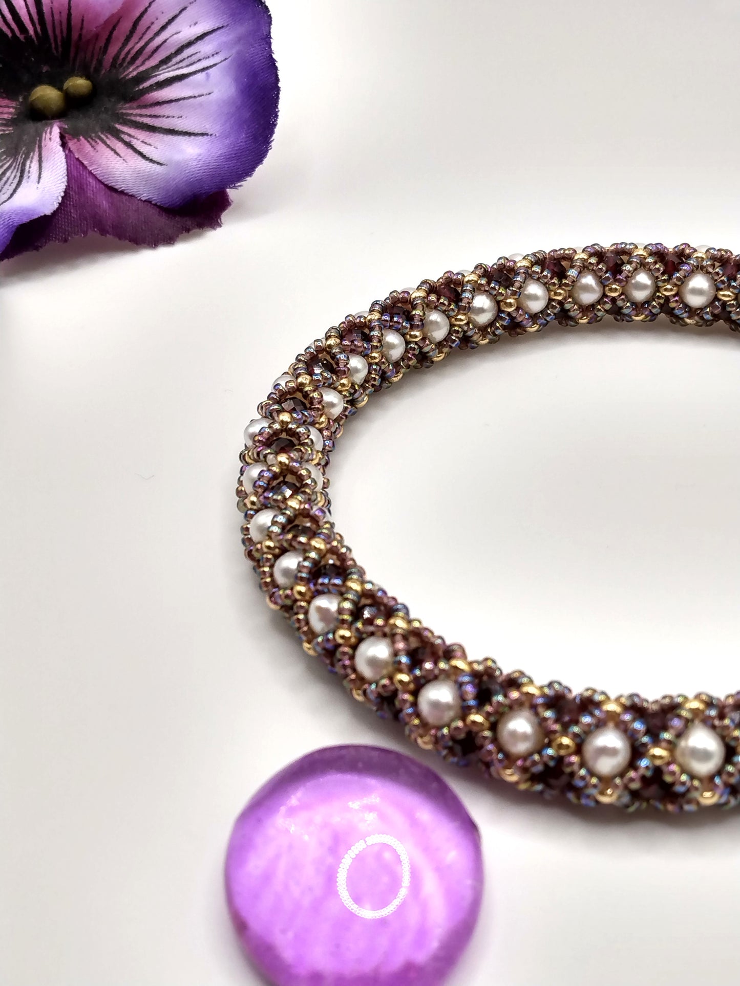 Garnet and Freshwater pearl bangles