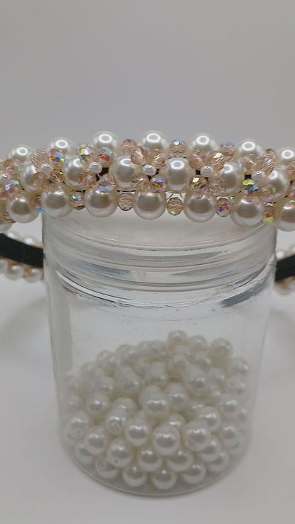 Crystal and glass pearl headband