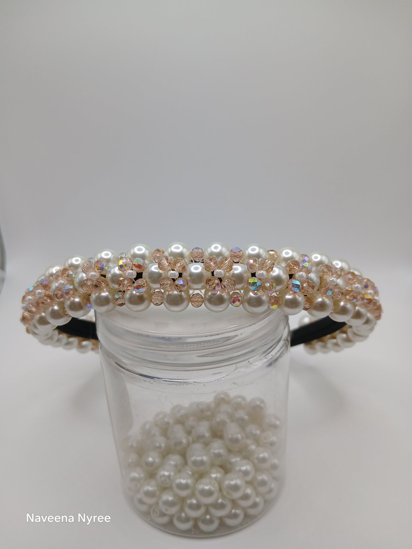 Crystal and glass pearl headband