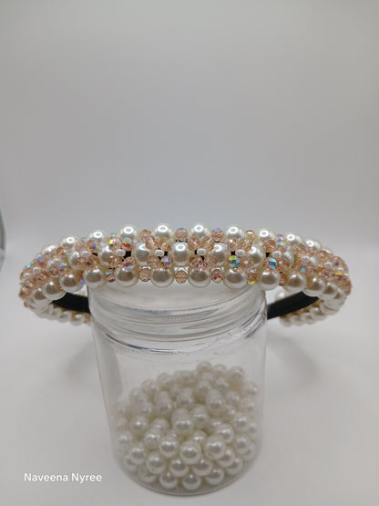 Crystal and glass pearl headband