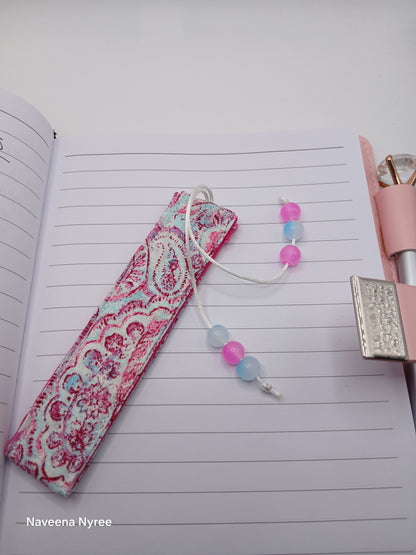 Pink fabric beaded bookmark
