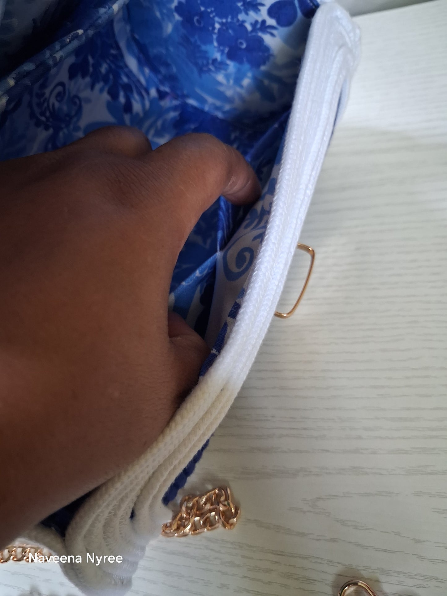 Royal blue and white rope/cord purse.