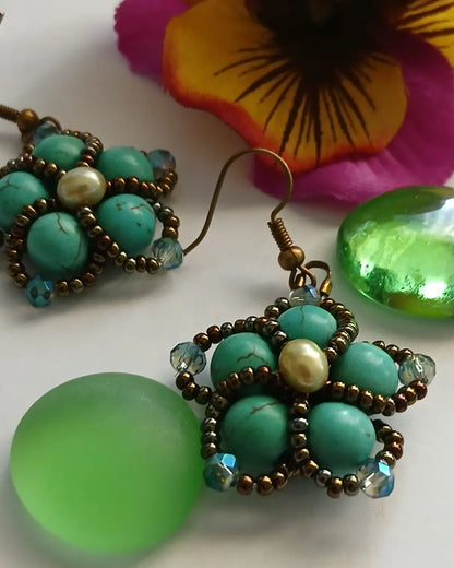 Gemstone and Pearl Earrings