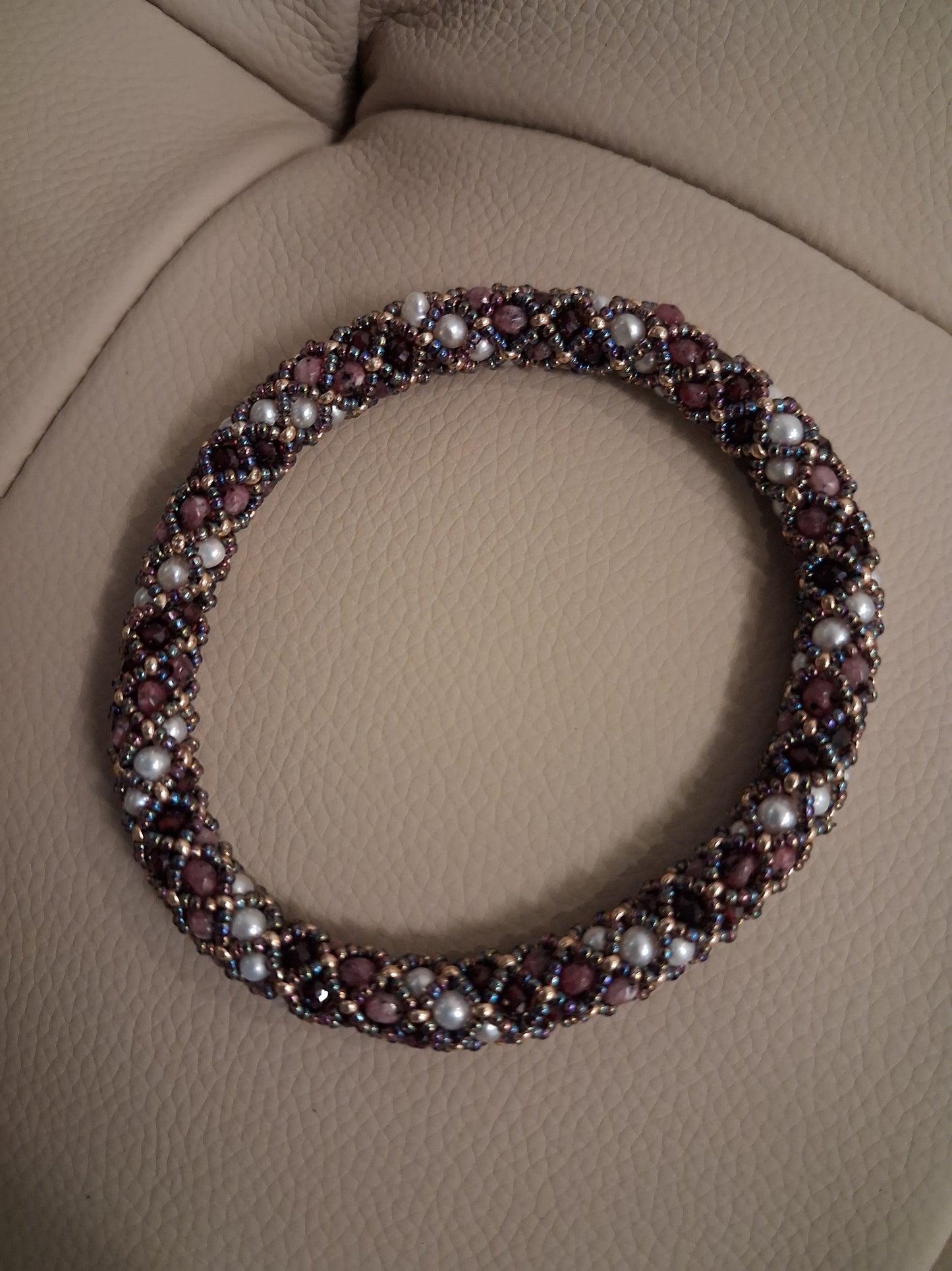 Garnet and Freshwater pearl bangles