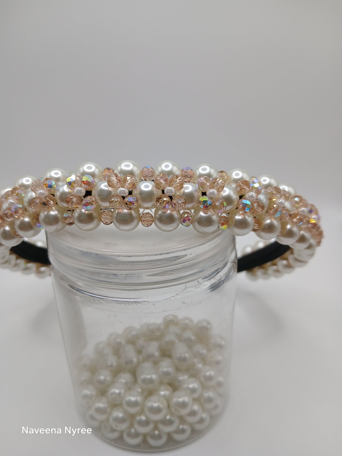 Crystal and glass pearl headband