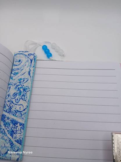Fabric beaded bookmark (blue)