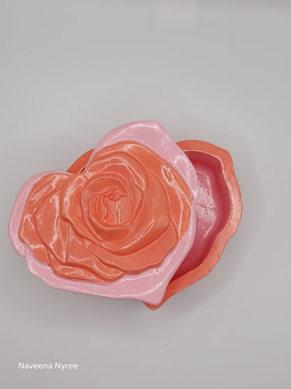 Coral and Pink Rose Heart Trinket box
