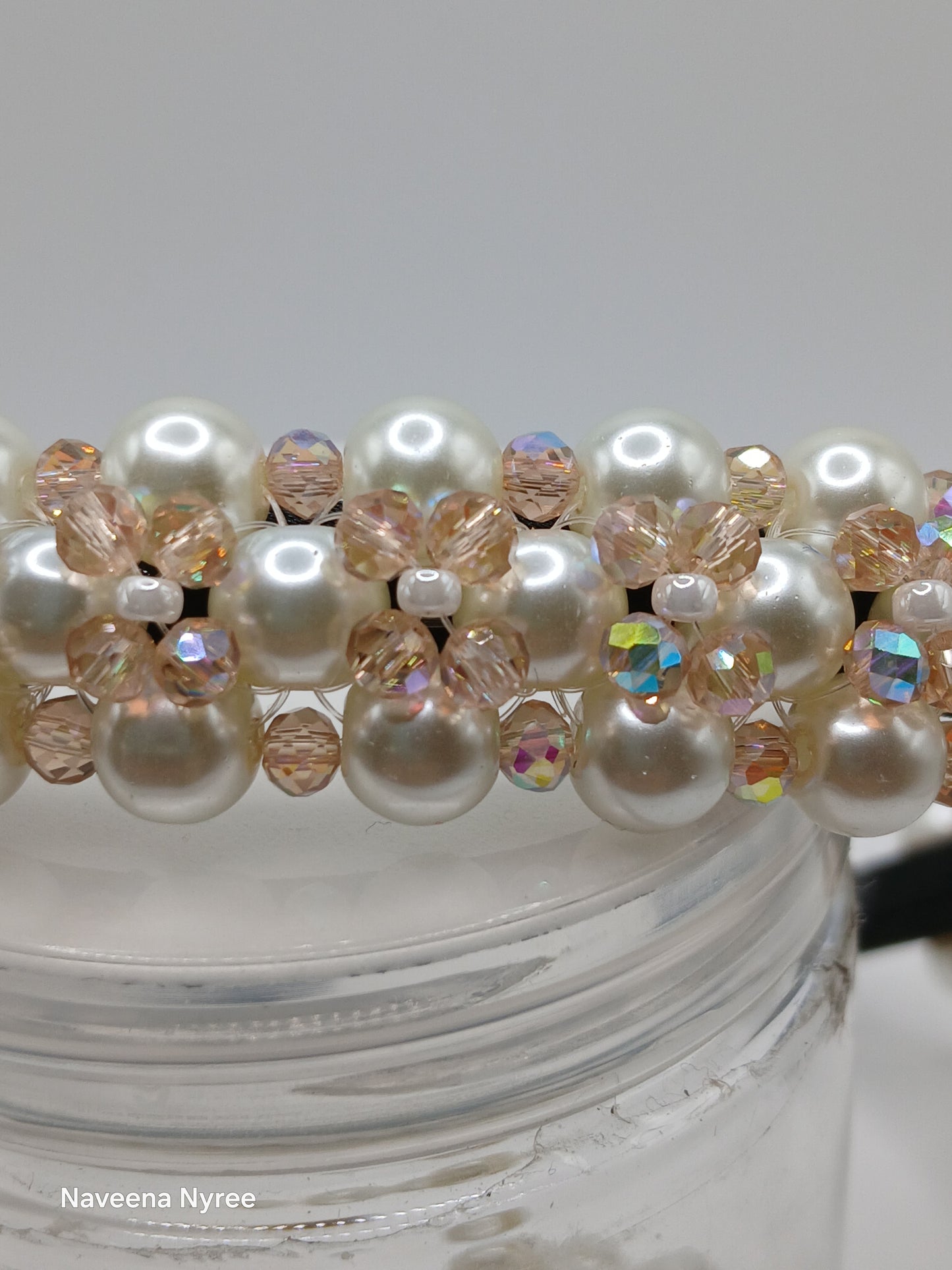 Crystal and glass pearl headband
