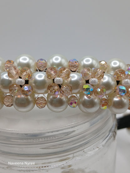 Crystal and glass pearl headband