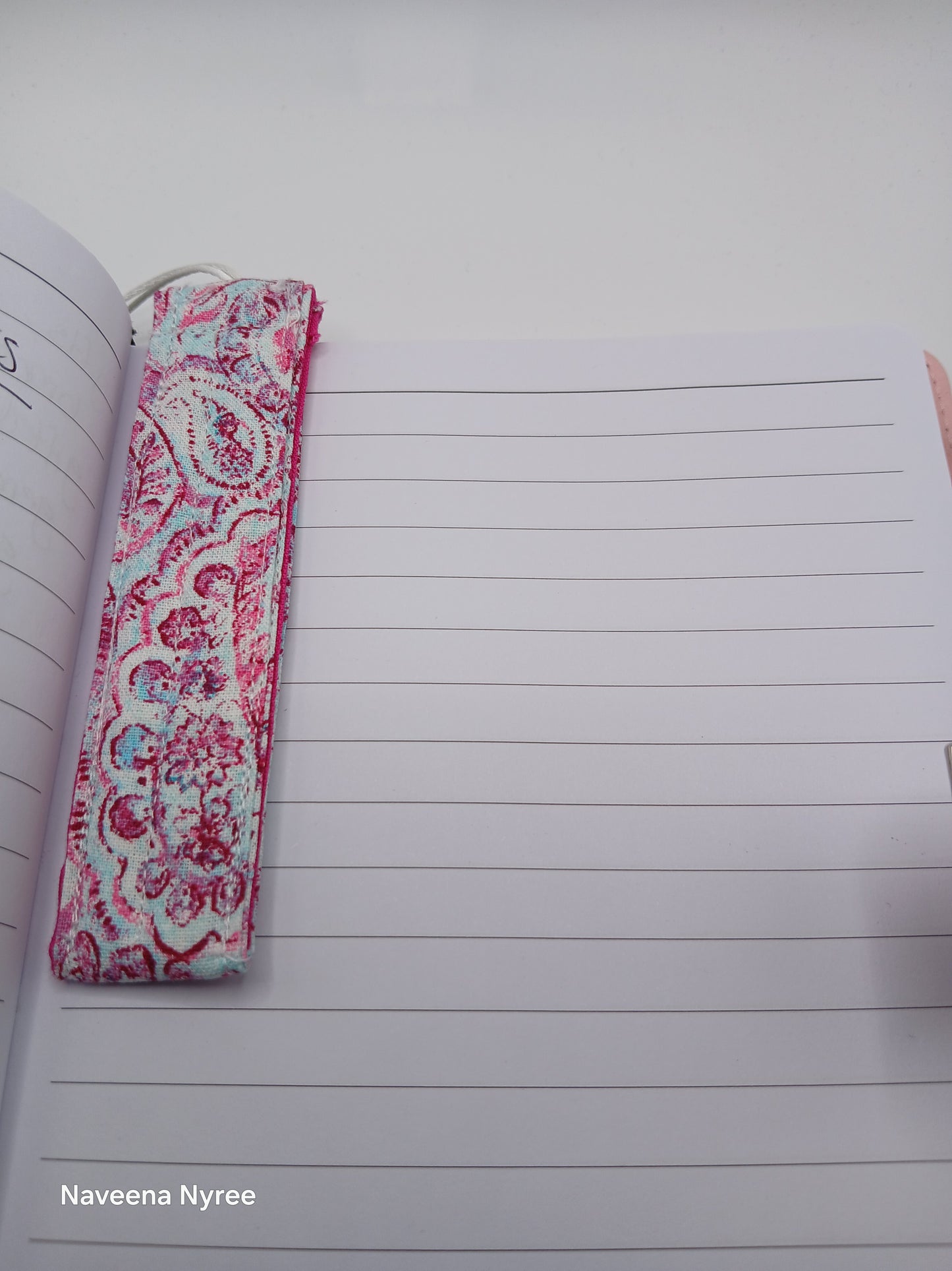 Pink fabric beaded bookmark