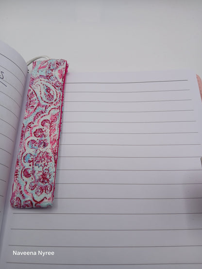 Pink fabric beaded bookmark