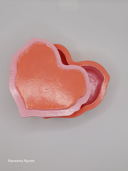 Coral and Pink Rose Heart Trinket box