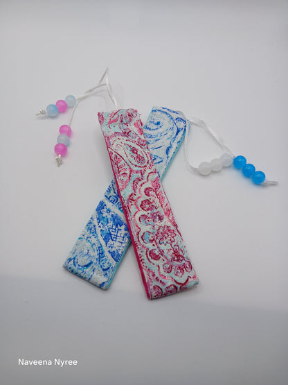 Pink fabric beaded bookmark