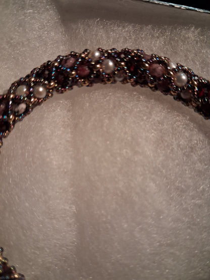 Garnet and Freshwater pearl bangles