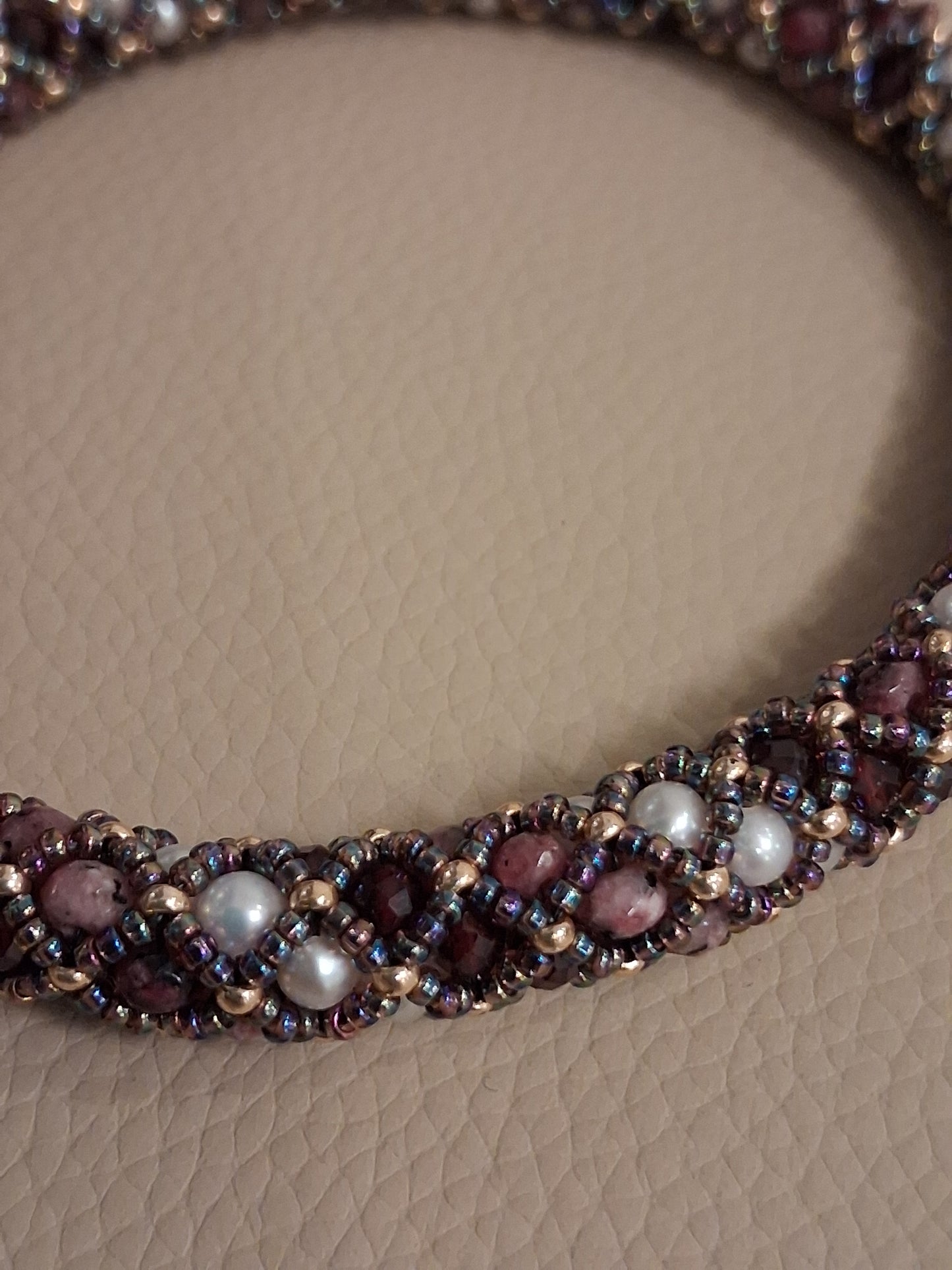 Garnet and Freshwater pearl bangles