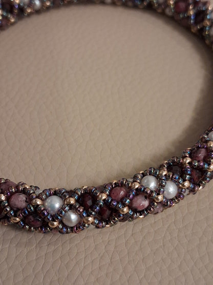 Garnet and Freshwater pearl bangles