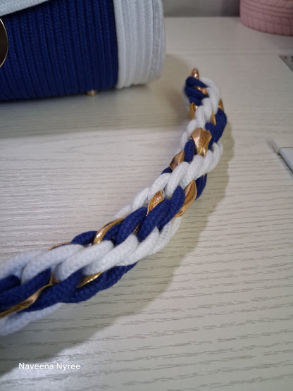Royal blue and white rope/cord purse.