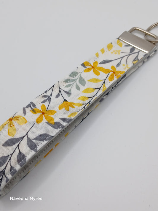Floral Yellow Grey Keychain