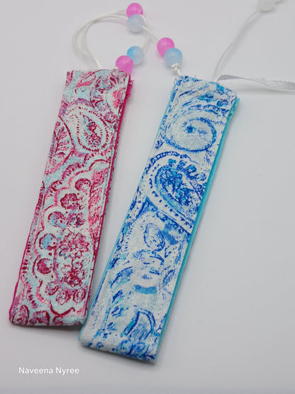 Pink fabric beaded bookmark