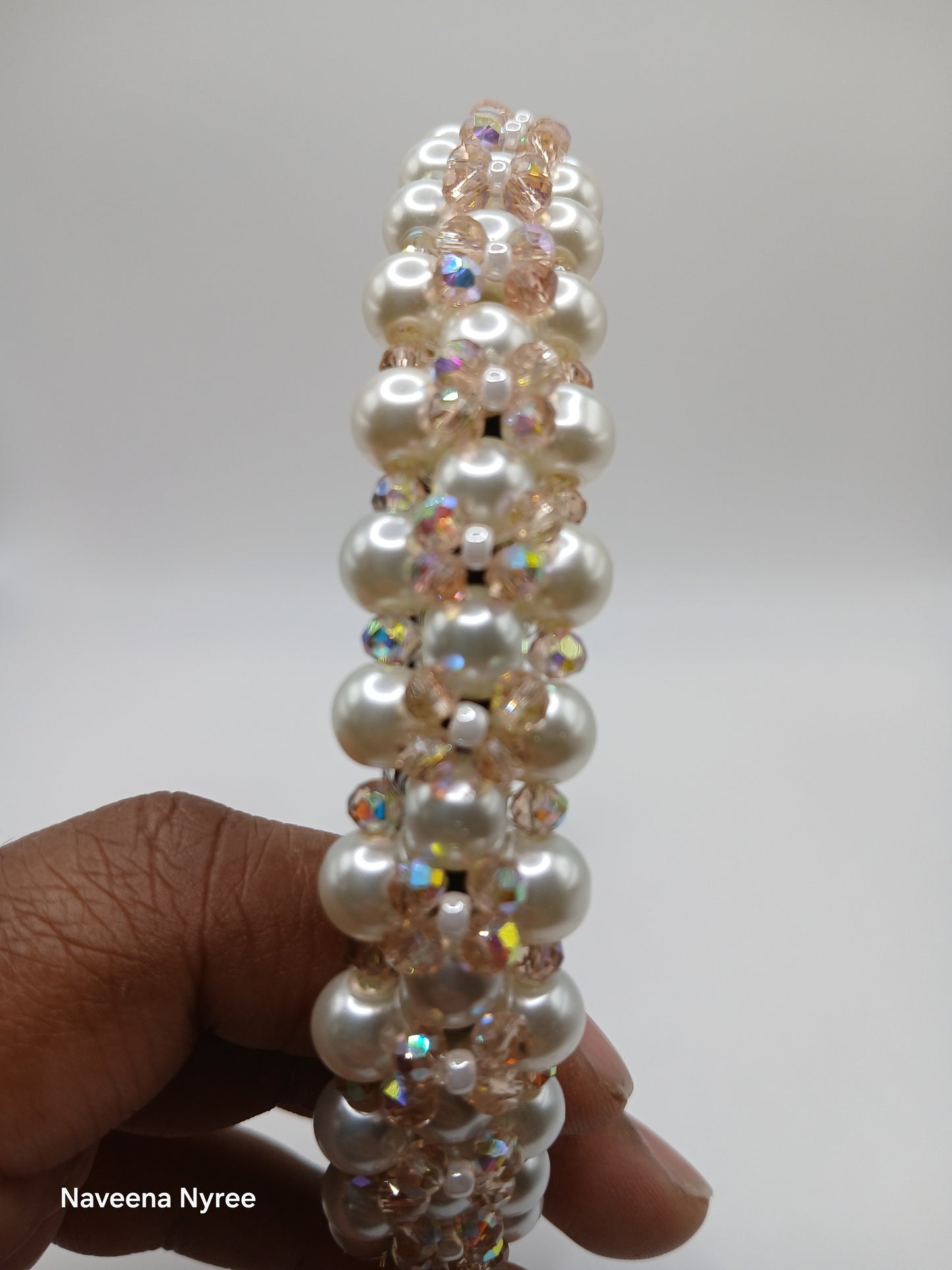 Crystal and glass pearl headband