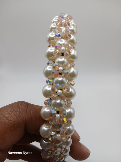 Crystal and glass pearl headband