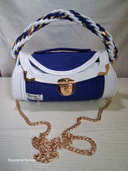 Royal blue and white rope/cord purse.