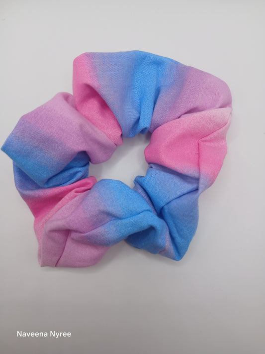 Blue pink rainbow scrunchie