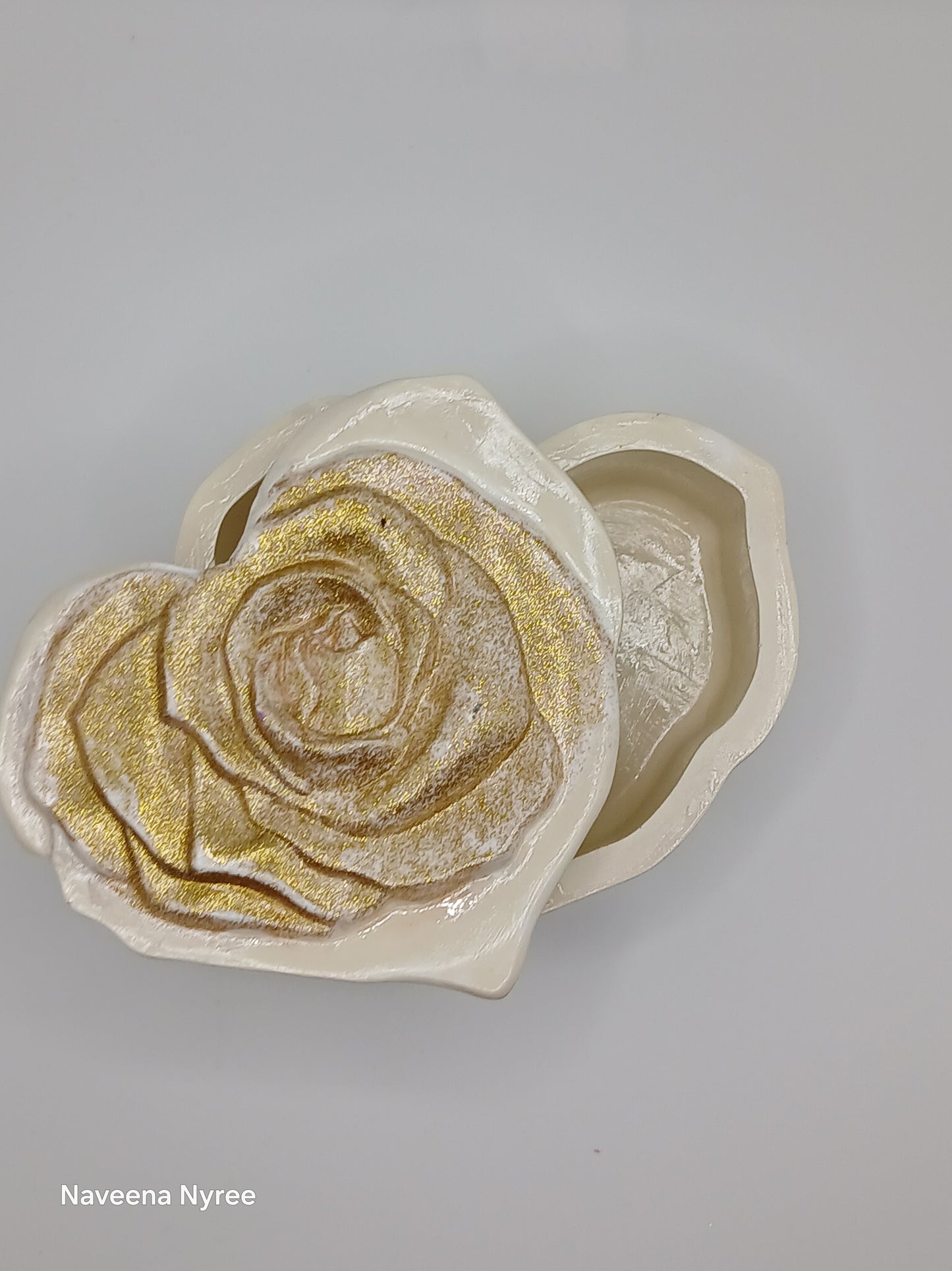 Gold Shimmer Rose Trinket Box