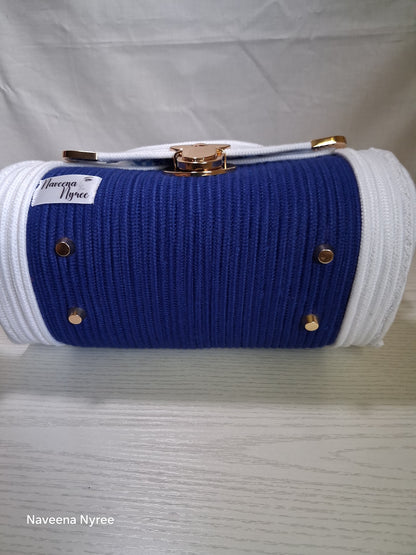 Royal blue and white rope/cord purse.