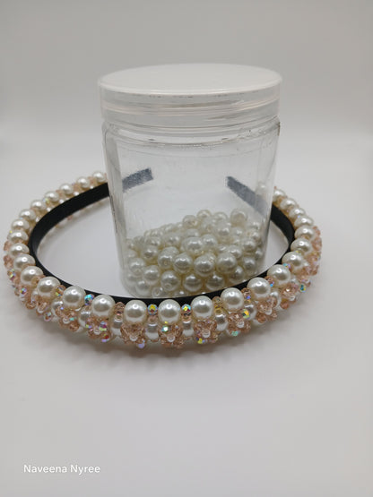 Crystal and glass pearl headband