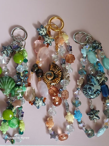 Sea themed purse charms with detachable Keychain.