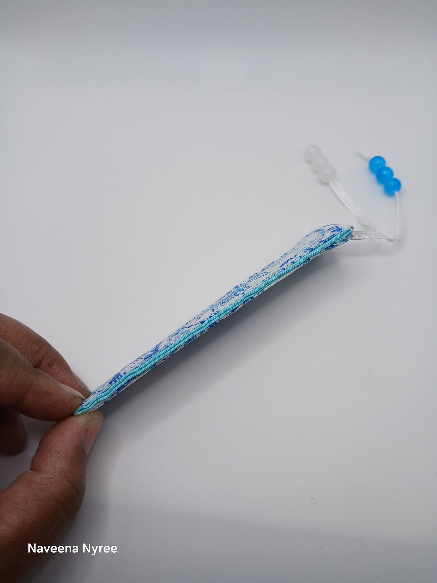 Fabric beaded bookmark (blue)