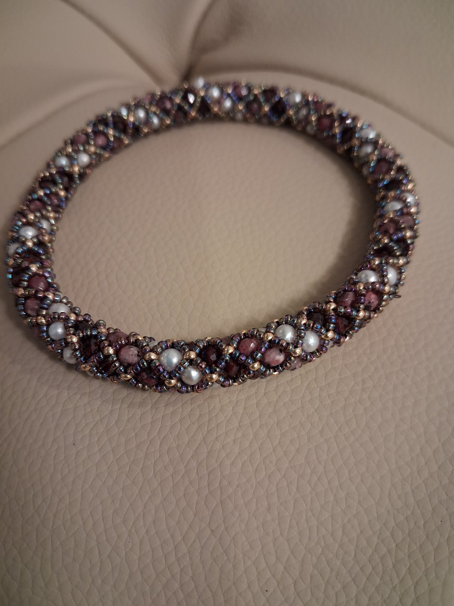 Garnet and Freshwater pearl bangles