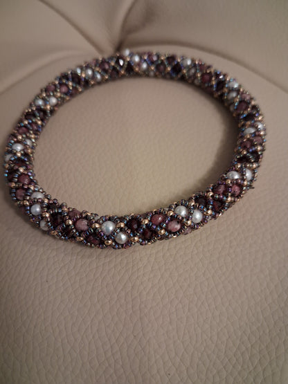 Garnet and Freshwater pearl bangles